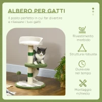 PawHut Albero Tiragraffi con Lettino per Gatti, 2 Palline, Piattaforma e Palo in Sisal, Verde e Bianco(m-4)