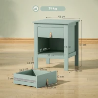 HOMCOM Lote de 2 mesitas de noche con cajón y compartimento abierto, 45x40x55 cm, verde(m-3)