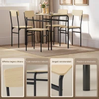HOMCOM Set da Pranzo 5 Pezzi con Tavolo Rettangolare e 4 Sedie da Pranzo, in Legno e Metallo, Nero e color Legno(m-5)