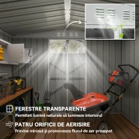 Outsunny Șopron de Grădină cu 4 Guri de Ventilație, 2 Ferestre și Acoperiș Înclinat, 246x117x161/180 cm, Gri Închis(m-4)