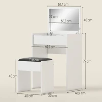 HOMCOM Coiffeuse Table de Maquillage avec Tabouret Miroir Rabattable 9 + 1 Compartiments intégrés 60L x 40l x 79H cm Blanc Noir(m-3)