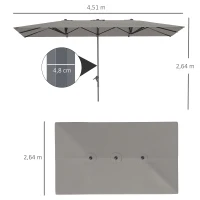 Outsunny Parasol de jardín exterior, parasol doble rectangular 451x264 cm con manivela tela poliéster 200g/m² Gris oscuro(m-3)