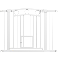 PawHut Puerta para Mascotas, 77 cm Barrera de Escalera, Ancho Ajustable 76-104 cm, con Puerta para Gatos, para Escaleras y Aberturas