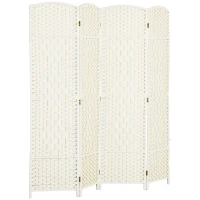 HOMCOM Biombo interior de madera 4 paneles separador de ambientes plegable para sala de estar dormitorio 180x180 cm Blanco(m-1)