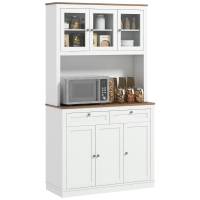 HOMCOM Credenza da cucina, con 6 ante, 2 cassetti, piano di lavoro e ripiani regolabili, 100x40x180cm, Bianco