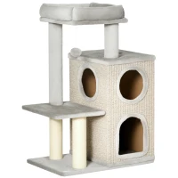 PawHut Árbol Rascador con Cuevas para Gatos, Cama para Gatos y Juguete de Pelota, 60x40x91 cm, Gris claro + Natural(m-6)