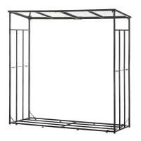 Outsunny Cobertizo de leña soporte para leña estante en metal y policarbonato 185x67x185 cm Negro(m-7)