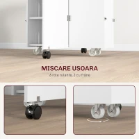 HOMCOM Masă Pliantă, Rulantă, Masă Pliabilă cu Cutie de Depozitare, Rafturi pe 3 Niveluri și Suport, 130x80x76.5 cm, Alb(m-7)