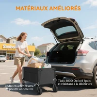 Outsunny Carrito de jardín plegable 150 L, carrito de transporte de playa mango ajustable bolsillos laterales 85x50x90 cm Negro(m-4)