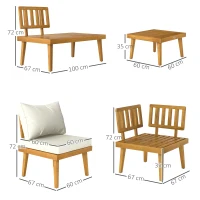 Outsunny Conjunto de jardín exterior de 5 plazas modular en madera de acacia, sofá de esquina exterior con mesa de centro y cojines(m-3)