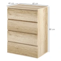 HOMCOM Cómoda 4 cajones mueble de almacenamiento diseño minimalista sin manijas 60x40x80 cm natural(m-3)