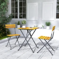 Outsunny Conjunto bistró de jardín 3 piezas con 2 sillas y mesa auxiliar de madera de acacia y acero efecto madera natural(m-5)
