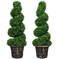 HOMCOM Árbol Artificial en Espiral de Boj, Set de 2 Plantas Artificiales, con Maceta, Altura de 90 cm, Verde(m-6)
