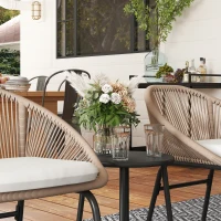 Outsunny Conjunto salon de jardin para 2 personas con cojines de asiento mullidos con cuerda de resina trenzada y acero Caqui(m-5)