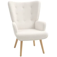 HOMCOM Silla de salón en tela bouclé, silla capitoné y acolchada con patas de madera, 71x74x96 cm, beige(m-7)