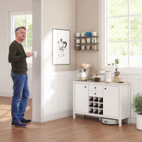 HOMCOM Bufé mueble de almacenamiento con 2 cajones, 2 puertas estantes ajustables y porta botellas para 9 botellas, Blanco(m-5)
