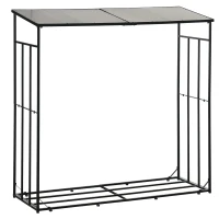 Outsunny Cobertizo de leña soporte para leña estante en metal y policarbonato 185x67x185 cm Negro(m-1)
