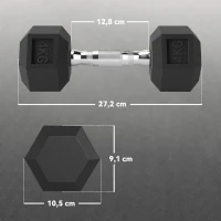 HOMCOM Juego de Mancuernas de 2x4 kg con Barra de Conexión Metálica y Cabeza Hexagonal para Entrenamiento en Casa Negro y Plata(m-3)