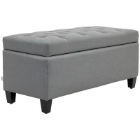 HOMCOM Banco de Cama, Banco Acolchado con Espacio de Almacenamiento, Poliéster tipo Lino, Madera de Caucho, 100x40x44 cm, Gris Claro(m-6)