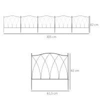 Outsunny Lote de 5 cercas de jardín decorativas de metal Negro - 305x62 cm Negro(m-3)