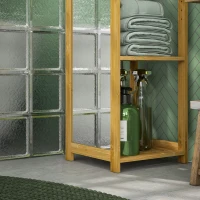HOMCOM Mueble columna de baño de 6 niveles en bambú con espejo, 6 estantes, natural, 35x35x168 cm(m-5)