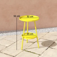 Outsunny Mesa auxiliar redonda de 2 niveles mesa de jardín para terraza salón balcón en metal 32x51 cm Amarillo(m-3)