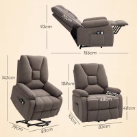HOMCOM Sillón reclinable eléctrico elevador con reposapiés y control remoto, tela de poliéster con aspecto lino Marrón(m-3)