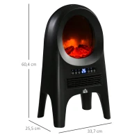 HOMCOM Calefacción Eléctrica, 3 Modos, 10-49° C, con Control Remoto, Llamas LED, Independiente, Negro, 33,7x25,5x60,4 cm(m-3)