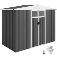 Outsunny Abri de jardin en métal 2,7 m² avec fenêtre, 4 évents et porte verrouillable, 246 x 117 x 180 cm, gris(m-10)