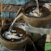 Outsunny Fuente de jardín, Aspecto de Ladrillo, 5 Niveles, Solar, LED, 107 cm, Resina, Gris/Marrón(m-5)