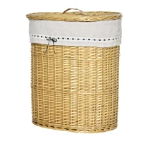 HOMCOM Cesta de la Ropa de Ratán con Tapa Recipiente de Ropa con Asa, Bolsa de Ropa Extraíble, Cestos de Ropa para Baño Lavandería(m-7)