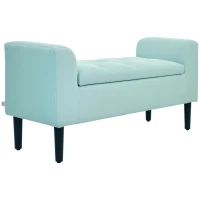 HOMCOM Banqueta con almacenamiento, Banco acolchado, capacidad de carga de 130 kg, aspecto de lino, madera de caucho, 116x44x58 cm(m-6)