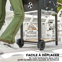 Outsunny Barbacoa de carbón regulable en altura con parrilla, tapa, termómetro, estantes, ruedas y abridor de botellas, Negro(m-5)