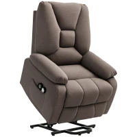 HOMCOM Sillón reclinable eléctrico elevador con reposapiés y control remoto, tela de poliéster con aspecto lino Marrón(m-6)