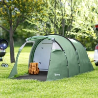 Outsunny Tente de camping familiale 2-3 personnes tente tunnel étanche légère ventilée facile à monter chambre salon 3 portes fenêtres 4,26 x 2,06 x 1,54 m fibre verre polyester PE vert(m-9)