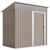 Outsunny Caseta de Jardín Metálica con Puerta Corredera Ventanas y Ventilación para Almacenaje Exterior 195x122x159/182 cm Marrón(m-1)