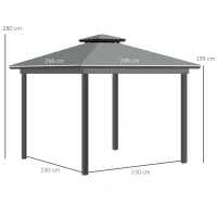 Outsunny Gazebo para jardín con terraza con 4 paredes laterales techo doble protección solar 3x3 m Gris(m-3)