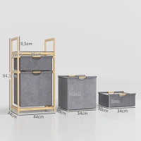 HOMCOM Cesta de Ropa en Bambú Cesto de Ropa Sucia con 2 Bolsas de Tela Deslizantes y Repisa de Listones, Natural(m-3)