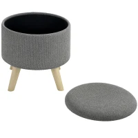 HOMCOM Pouf redondo reposapiés taburete con almacenamiento oculto patas de madera diseño moderno Gris(m-6)