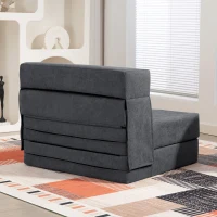 HOMCOM Sofá de Piso, Sofá Tapizado, convertible en colchón, espuma, cojín, Gris oscuro(m-4)