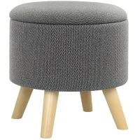 HOMCOM Pouf redondo reposapiés taburete con almacenamiento oculto patas de madera diseño moderno Gris(m-7)