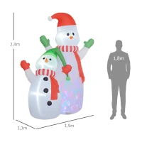 Outsunny Muñeco de nieve inflable de Navidad, 240 cm, decoración inflable de Navidad con luces LED, Blanco(m-3)