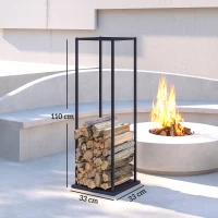 Outsunny Portalegna Metallico con Base Rialzata, Carico Massimo 100 kg 33x33x110 cm Nero(m-3)