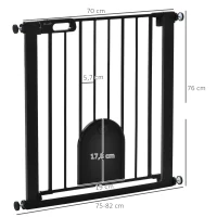 PawHut Barrera de seguridad animales con puerta cierre automático sistema de doble bloqueo, acero Negro(m-3)