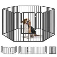 PawHut Parc enclos modulable pour chien avec 1 porte 6 panneaux modulables intérieur extérieur 80 cm hauteur acier noir(m-10)