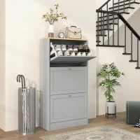 HOMCOM Mueble para zapatos 18 pares, armario para zapatos con 3 cajones abatibles, estantes ajustables, 60x23.5x115cm, gris(m-2)