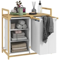 HOMCOM Cesto de ropa con bolsa de lavandería, cajón de tela, bambú, 70x36x70 cm, Blanco/Madera(m-6)