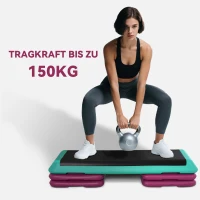 HOMCOM Steppbrett höhenverstellbar Fitness Stepper 3 Stufen (10/15/20 cm) Rutschfest Stepbench für Zuhause Fitnessstudio Büro Kunststoff Schwarz+Grün+Violett(m-6)