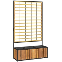 Outsunny Macetero con enrejado jardinera elevada agujeros de drenaje en madera de acacia y acero 74x27x131 cm color teka