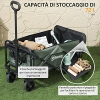 Outsunny Carrello da Giardino da 72L Pieghevole con Pannello Apribile, in Acciaio e Poliestere, 114x46x65-92 cm, Verde(m-4)